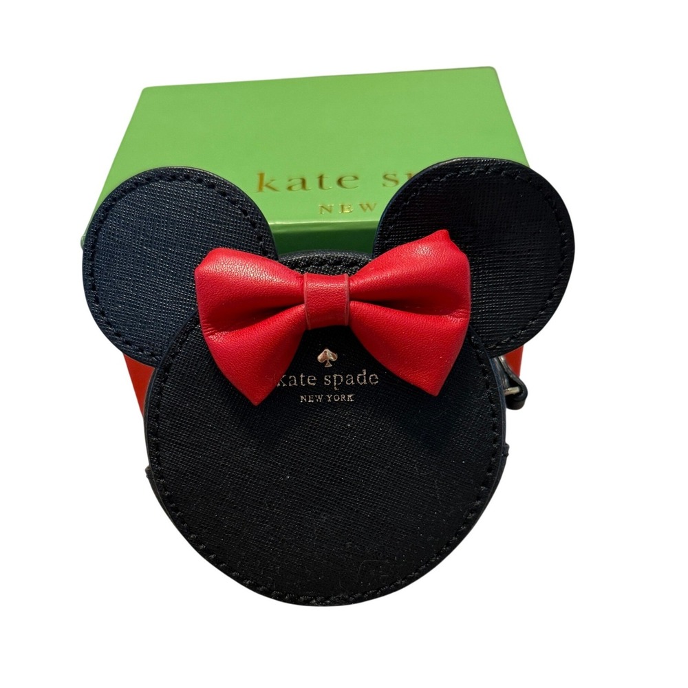 Kate Spade Coin Purse Disney Minnie Mouse Black Womens Wallet Leather New York